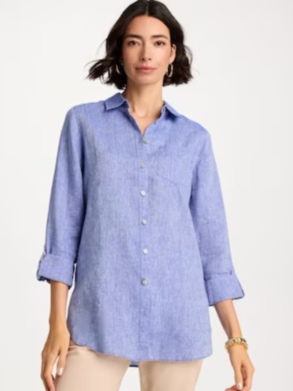 Chico's Denim-Blue Linen Button-Down Shirt 0.5